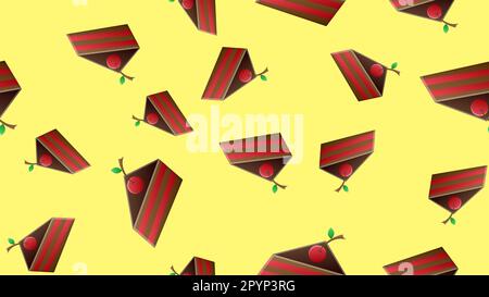 Sweet cake slices vector seamless pattern. Delicious desserts background. Confection with various toppings top view. Tasty confectionery, pastry assor Stock Vector