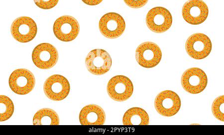 Seamless pattern, texture from round sweet flour tasty donuts to nourishing hot fresh donuts, pastries, sugar-coated cookies in the pastry glaze on a Stock Vector
