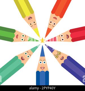 Colored pencils representing different students Stock Vector