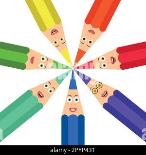 Colored pencils representing different students Stock Vector