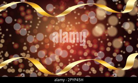 Beautiful abstract purple glowing shiny text with a golden festive ribbon on a pink blurred background with bokeh effect and copy space. Vector illust Stock Vector