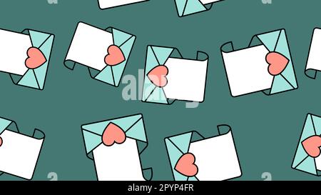 Texture seamless pattern of flat icons of mail envelopes with hearts, love items for the holiday of love Valentine's Day February 14 or March 8 on a b Stock Vector