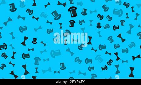 The texture is a seamless pattern with beautiful cheerful festive bright colored black good bows bow ties and magical gentleman's hats by cylinders. V Stock Vector