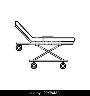 Medical resuscitation ambulance wheelchair for transportation of patients, bed with wheels in the hospital, simple black and white icon on a white bac Stock Vector