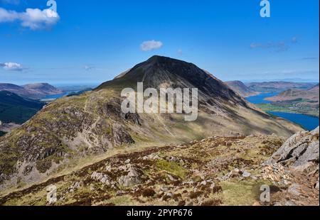 High Crag seen from Hay Stacks with Ennerdale Water, and Buttermere and Crummock Water visible, Buttermere, Lake District, Cumbria Stock Photo