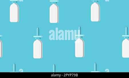 Seamless pattern endless texture of white medical medicinal medicine sprays for pharmaceptic nose nose and rhinitis of the throat on a blue background Stock Vector