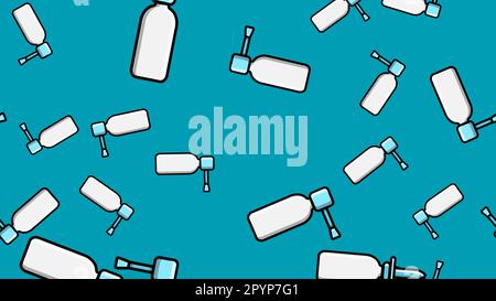 Seamless pattern endless texture of white medical medicinal pharmaceutical nasal drops for a nose on a blue background. Vector illustration. Stock Vector