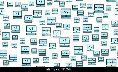 Seamless pattern texture of endless repetitive scientific medicine with the pulse and cardiogram of modern digital laptop computers with monitors on a Stock Vector