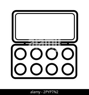 lack and white icon is a simple linear glamorous cosmetics rectangular powder box with a mirror, eye shadows and eyelids applying make-up beauty guida Stock Vector
