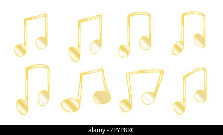 Set of 8 golden yellow ribs or knitting, fatty lines that connect the musical notes when grouping notes inside the bars isolated on white background, Stock Vector