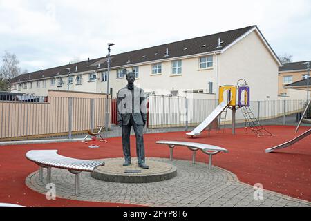 The Apprentice Angel symbolic statue at a childrens playground in the Fountain Estate of Derry Stock Photo