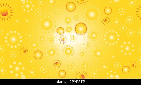 The texture of the pattern is seamless from a multitude of warm bright cheerful variegated beautiful hot suns of round with rays of different shapes. Stock Vector
