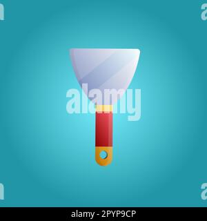 Tool for repair and construction a metal spatula for applying mortar and plaster on a blue background. Vector illustration. Stock Vector