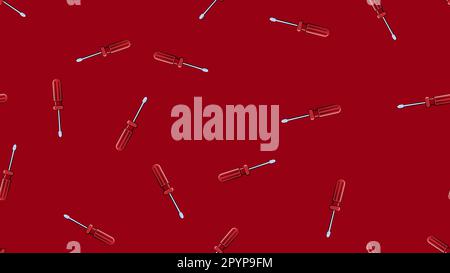Texture, seamless abstract pattern of construction metal plastic red screwdrivers for repair, tool on red background. Vector illustration. Stock Vector