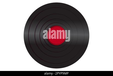 Black iridescent vinyl musical analogue retro old antique hipster vintage gramophone record with a red center for a gramophone on a white background. Stock Vector