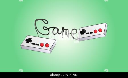 Old beautiful retro hipster joystick for video game console from the 70s, 80s, 90s on a green background. Stock Vector