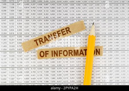 Business concept. On the documents with reports are a pencil and strips of paper with the inscription - Transfer Of Information Stock Photo
