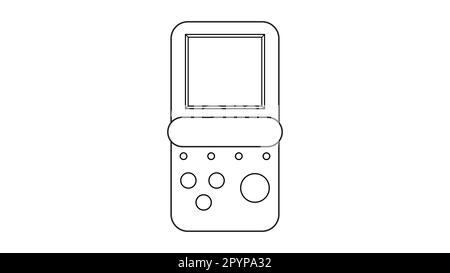 Old retro vintage hipster handheld game console with screen and buttons, tetris from 70s, 80s, 90s. Black and white icon. Vector illustration. Stock Vector