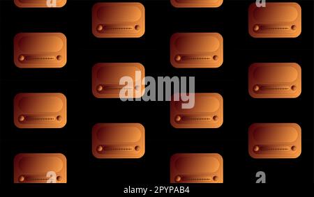 pattern from a bronze bulk of old retro antique vintage rectangular hipster radio, music radio receivers with round regulators inscription retro on a Stock Vector