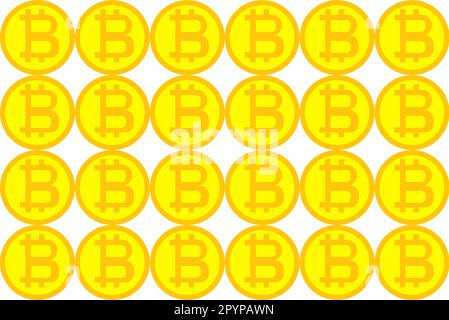 Pattern of golden yellow coins bitcoin, technology blockchein, the concept of crypto currency. Vector illustration. Stock Vector