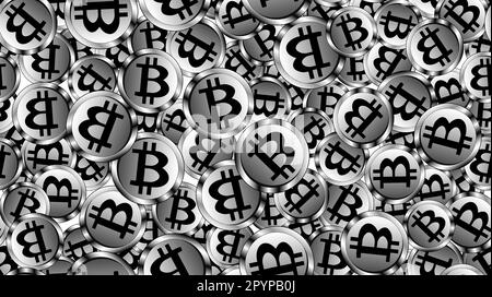 Texture seamless pattern of silver shining glowing expensive metal coins bitcoin. The concept of blockade technology, crypto currency. The background. Stock Vector