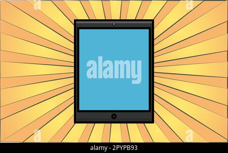 Modern digital mobile tablet on a background of abstract yellow rays. Vector illustration. Stock Vector