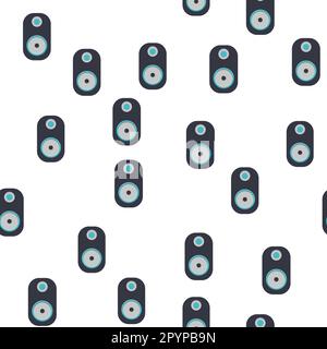 Seamless pattern, texture of modern musical black speakers for playing music tracks, melodies, technology isolated on white background. Vector illustr Stock Vector