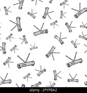 Seamless pattern, texture of modern powerful digital wireless white wi-fi routers, modems for the Internet, technology isolated on a white background. Stock Vector
