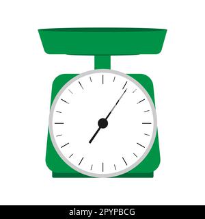 Domestic weigh scales icon. Green scales for weighing products in a flat style with a dial. Vector Stock Vector