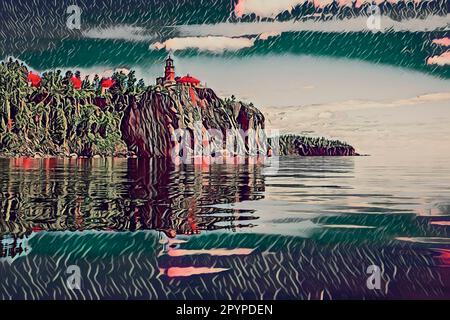 Illustration of the Split Rock Lighthouse, Lake Superior, northern Minnesota, USA Stock Photo