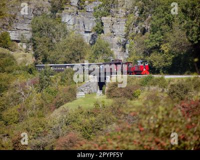 Graf Schwerin-Lowitz locomotive approaching Pant Station through the Brecon Beacons (Bannau Brycheiniog) in September 2019 Stock Photo