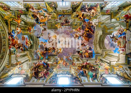 Andrea Pozzo's painted ceiling with trompe-l'œil in the Church of St. Ignatius of Loyola at Campus Martius, Rome, Italy Stock Photo