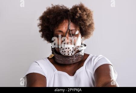 Portrait Black Woman Chains Iron Mask Stock Photo 2295020199