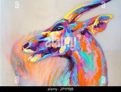 Portrait of a bongo antelope painted in oil. Stock Photo