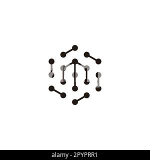 Letter M hexagon, molecules rounded geometric symbol simple logo vector Stock Vector