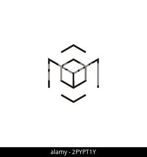 Letter M cube, hexagon line geometric symbol simple logo vector Stock Vector