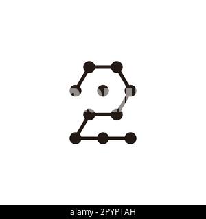 Number 2 molecules, line geometric symbol simple logo vector Stock Vector