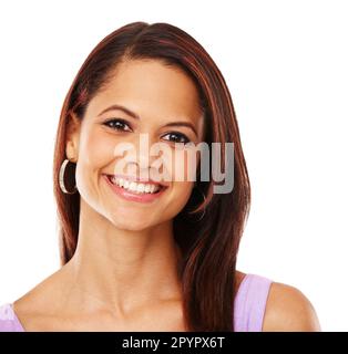 Shes simply gorgeous. Studio shot of an attractive young woman isolated on white. Stock Photo