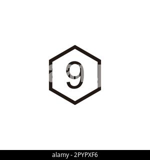 Number 9 hexagon, line geometric symbol simple logo vector Stock Vector