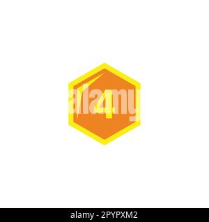 Number 4 hexagon, gold geometric symbol simple logo vector Stock Vector