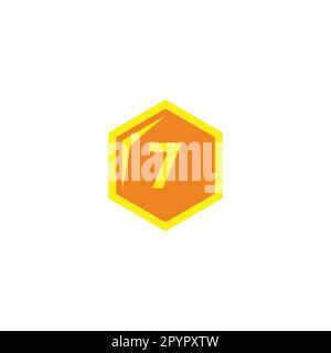 Number 7 hexagon, gold geometric symbol simple logo vector Stock Vector