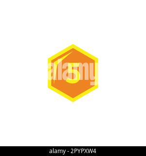 Number 5 hexagon, gold geometric symbol simple logo vector Stock Vector