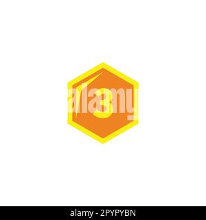 Number 3 hexagon, gold geometric symbol simple logo vector Stock Vector