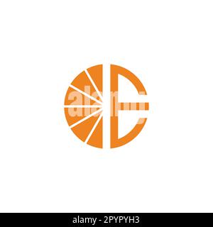 Letter E orange, fruit geometric symbol simple logo vector Stock Vector