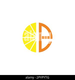 Letter e orange, fruit geometric symbol simple logo vector Stock Vector