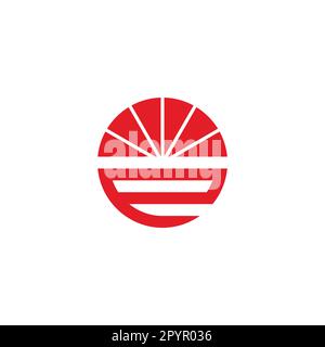 Letter e sunset, circle geometric symbol simple logo vector Stock Vector