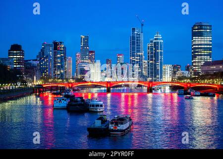 London, UK. 04th May, 2023. The skyline of the city at night. The coronation of King Charles III will take place in London on May 6. Credit: Sina Schuldt/dpa/Alamy Live News Stock Photo