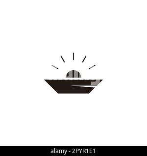 Boat and sunrise geometric symbol simple logo vector Stock Vector