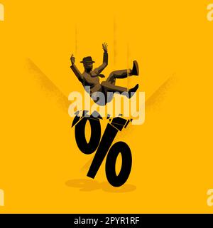 A businessman falling on high interest rates. Inflation and cost of living concept vector illustration. Stock Vector