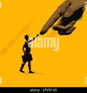A Helping Hand. A businessman seeking help from those above him. Business And Feedback Concept vector illustration Stock Vector